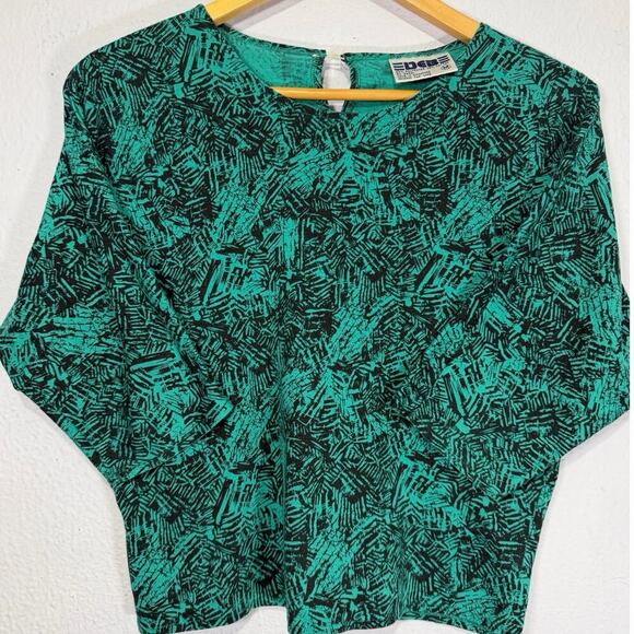 Deb Tops - Vintage DEB Shirt 1990s  Abstract Womens Teal Black Boxy Fit M Artsy Grunge Y2K